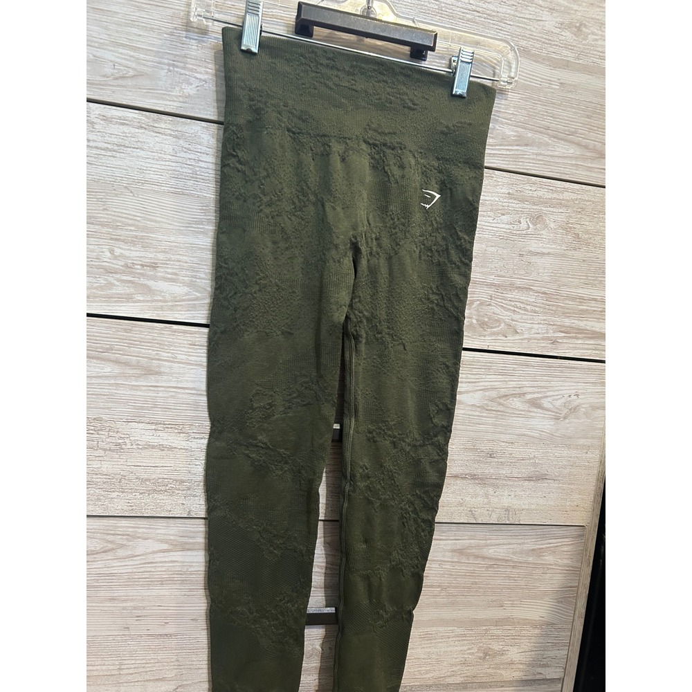 Gymshark Camo Seamless Leggings Womens XS Forest Green High Waisted - Picture 2 of 5